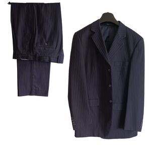 Pedrini Italy Mens Suit Coat R40 Pants 40 x 34 Striped Blue Classic